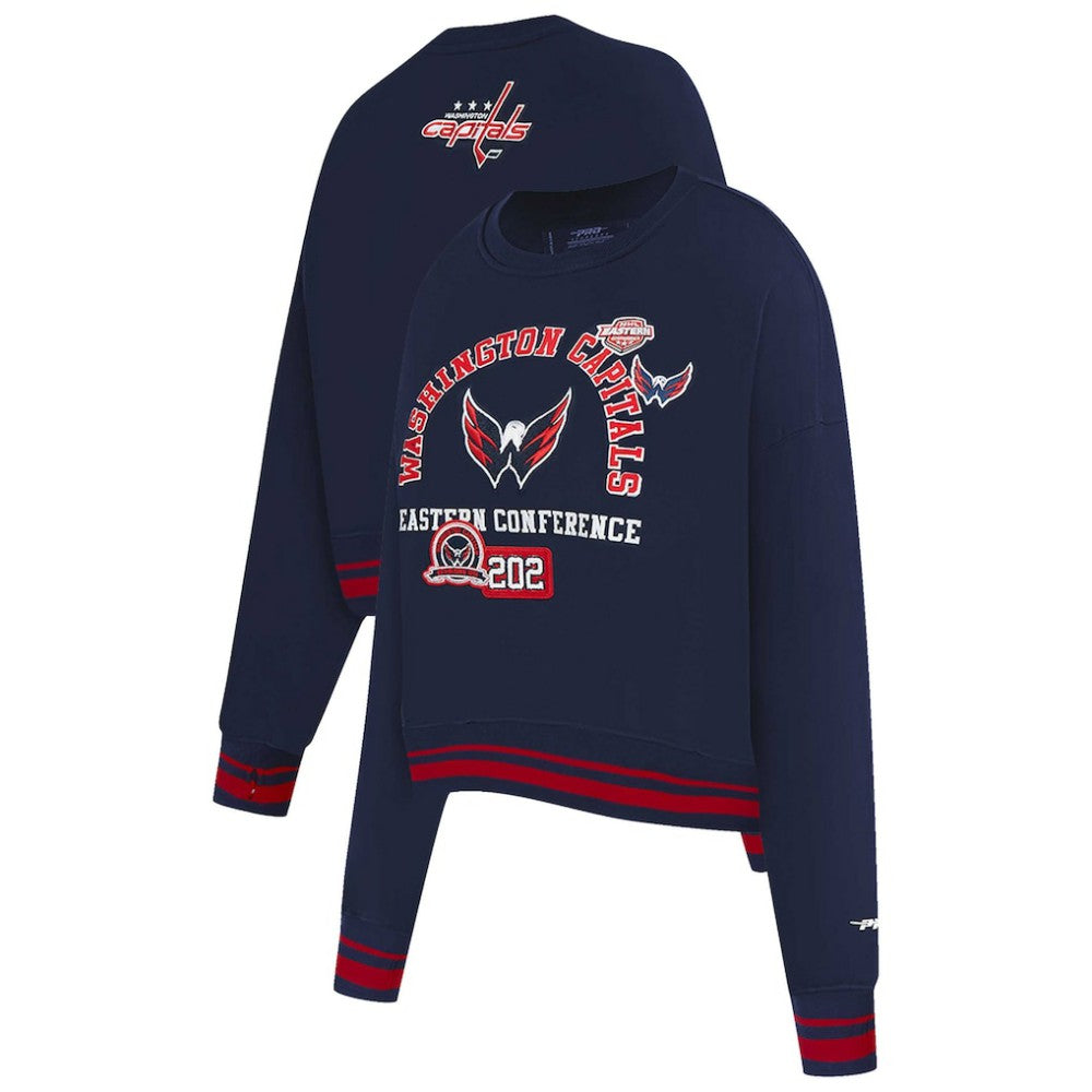 NHL Navy Washington Capitals Pro Standard Women's Area Code Cropped Pullover Sweatshirt