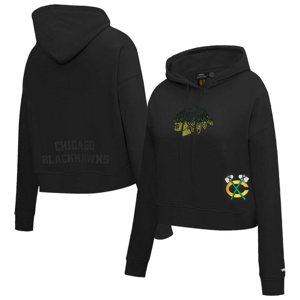 NHL Black Chicago Blackhawks Pro Standard Women's Jewels Cropped Pullover Hoodie