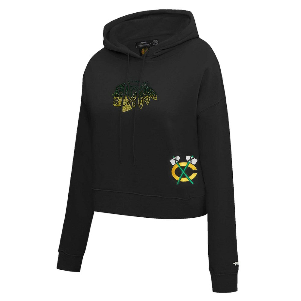 NHL Black Chicago Blackhawks Pro Standard Women's Jewels Cropped Pullover Hoodie