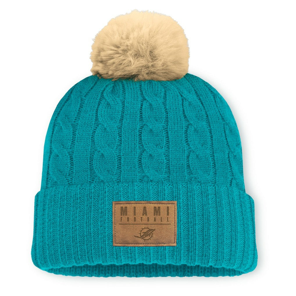 Women's Cable Knit Cuffed Hat with Pom - Miami Dolphins