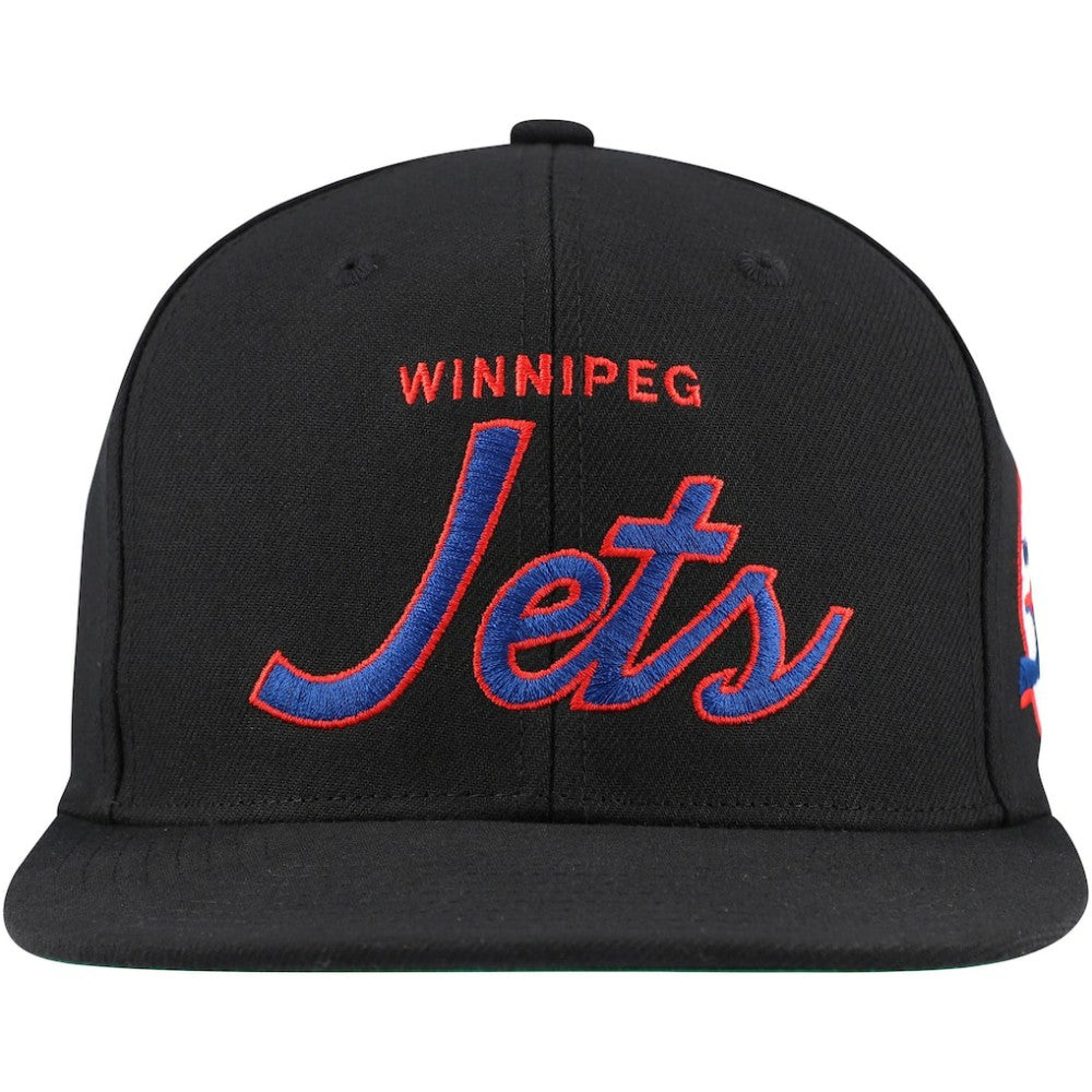 NHL Black Winnipeg Jets Mitchell & Ness Core Team Script 2.0 Snapback Hat