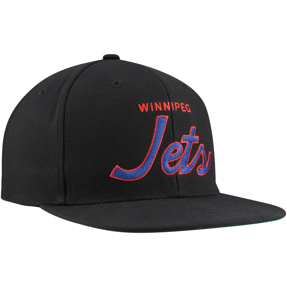 NHL Black Winnipeg Jets Mitchell & Ness Core Team Script 2.0 Snapback Hat