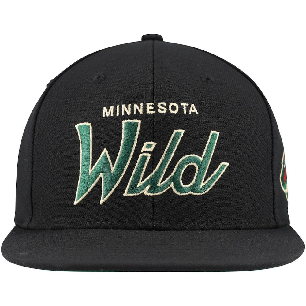 NHL Black Minnesota Wild Mitchell & Ness Core Team Script 2.0 Snapback Hat
