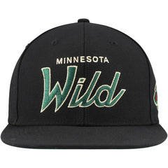 NHL Black Minnesota Wild Mitchell & Ness Core Team Script 2.0 Snapback Hat