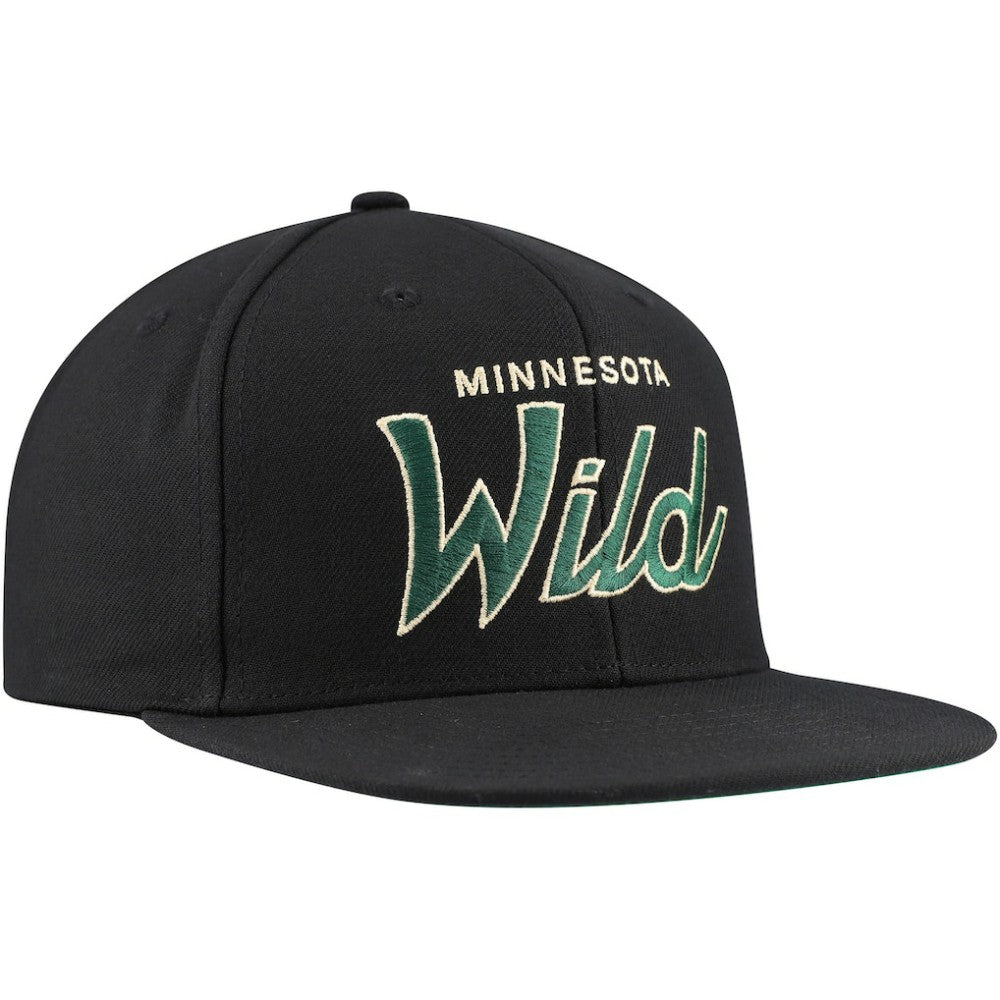 NHL Black Minnesota Wild Mitchell & Ness Core Team Script 2.0 Snapback Hat