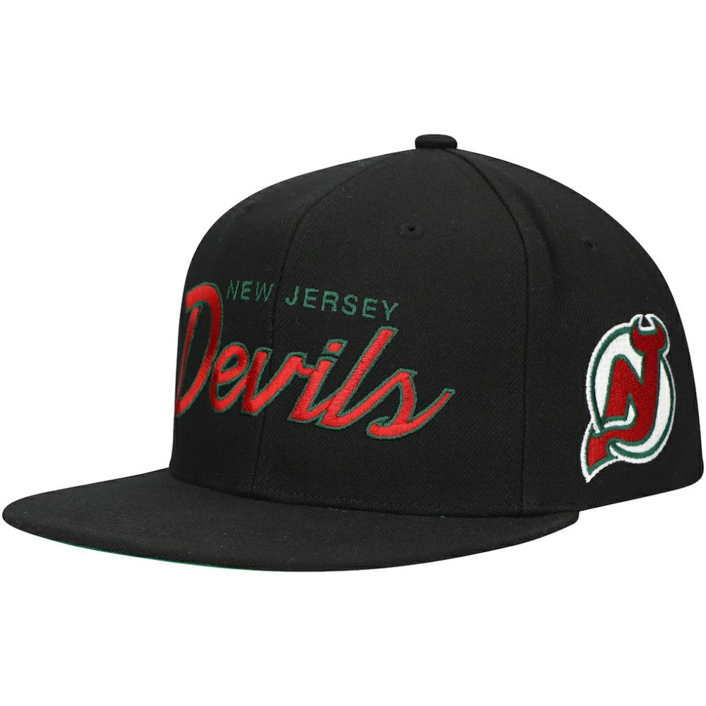NHL Black New Jersey Devils Mitchell & Ness Core Team Script 2.0 Snapback Hat