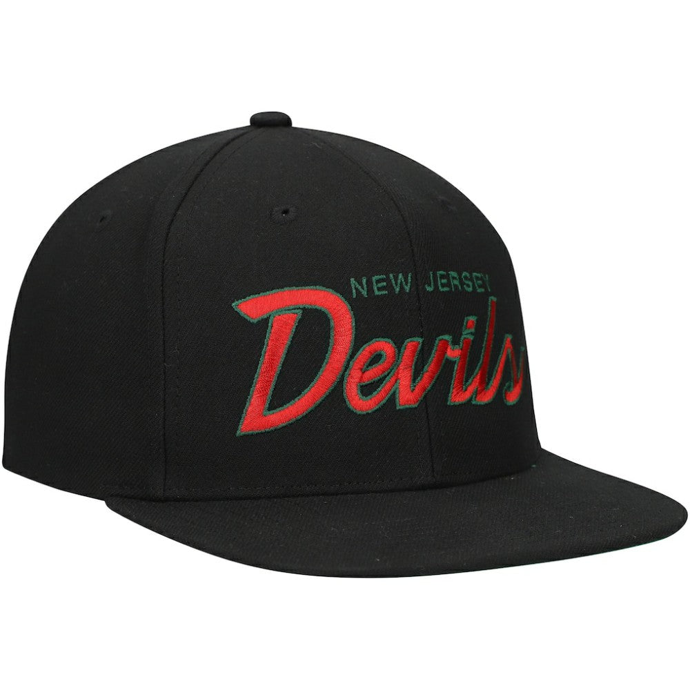 NHL Black New Jersey Devils Mitchell & Ness Core Team Script 2.0 Snapback Hat