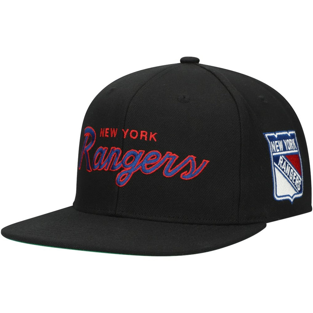 NHL Black New York Rangers Mitchell & Ness Core Team Script 2.0 Snapback Hat