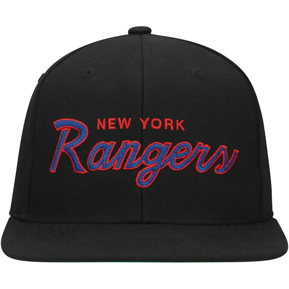 NHL Black New York Rangers Mitchell & Ness Core Team Script 2.0 Snapback Hat