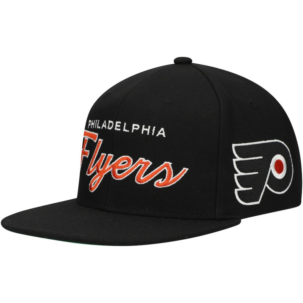 NHL Black Philadelphia Flyers Mitchell & Ness Core Team Script 2.0 Snapback Hat