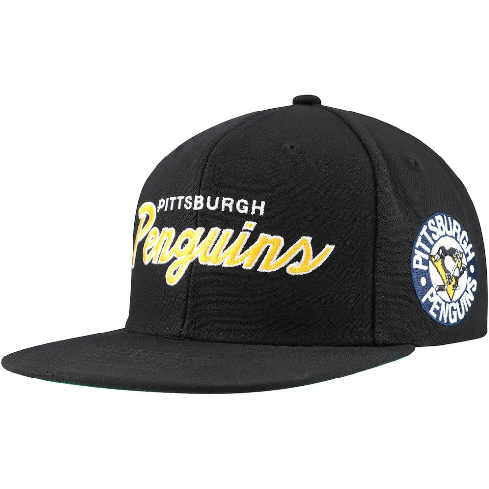 NHL Black Pittsburgh Penguins Mitchell & Ness Core Team Script 2.0 Snapback Hat