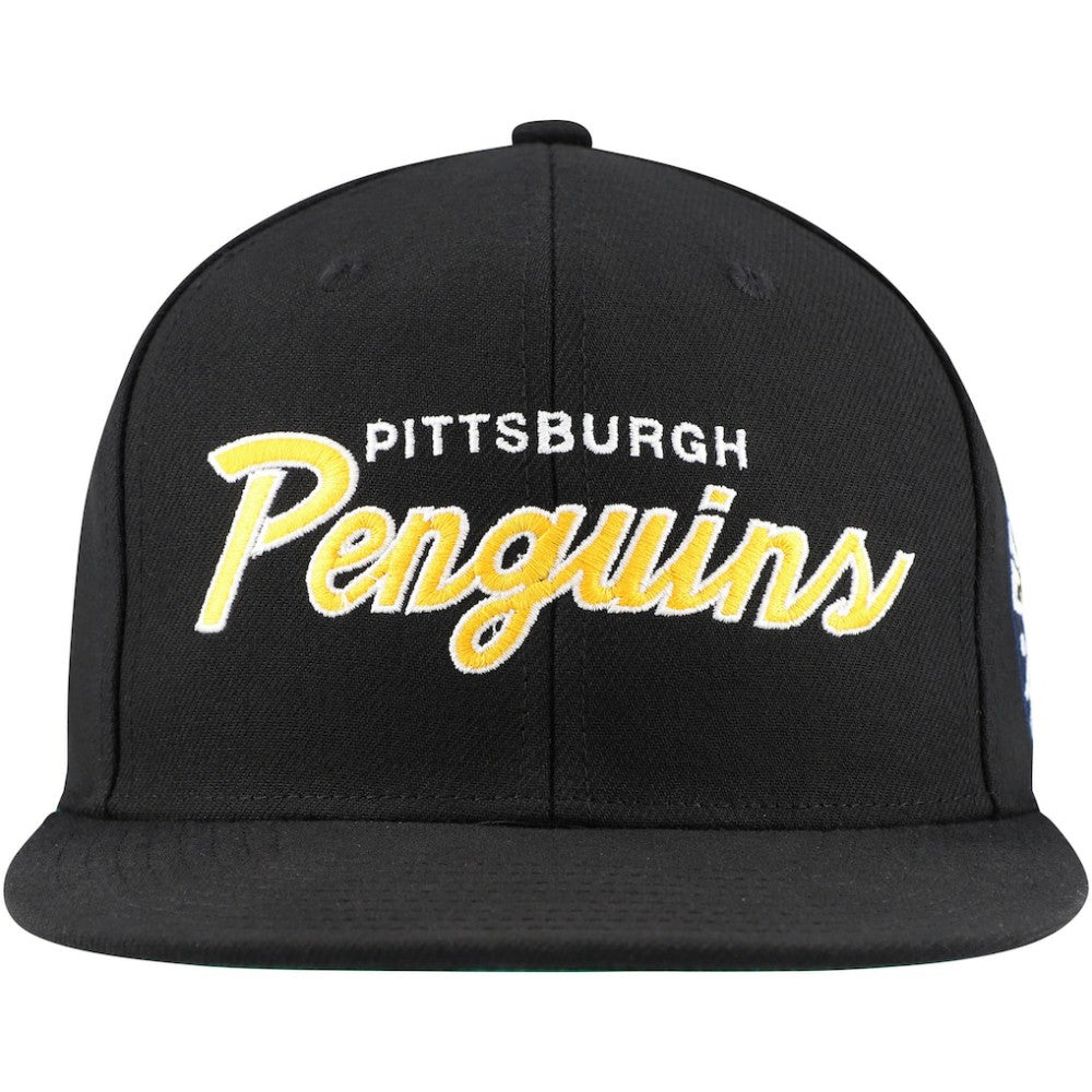 NHL Black Pittsburgh Penguins Mitchell & Ness Core Team Script 2.0 Snapback Hat