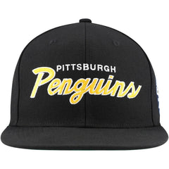 NHL Black Pittsburgh Penguins Mitchell & Ness Core Team Script 2.0 Snapback Hat