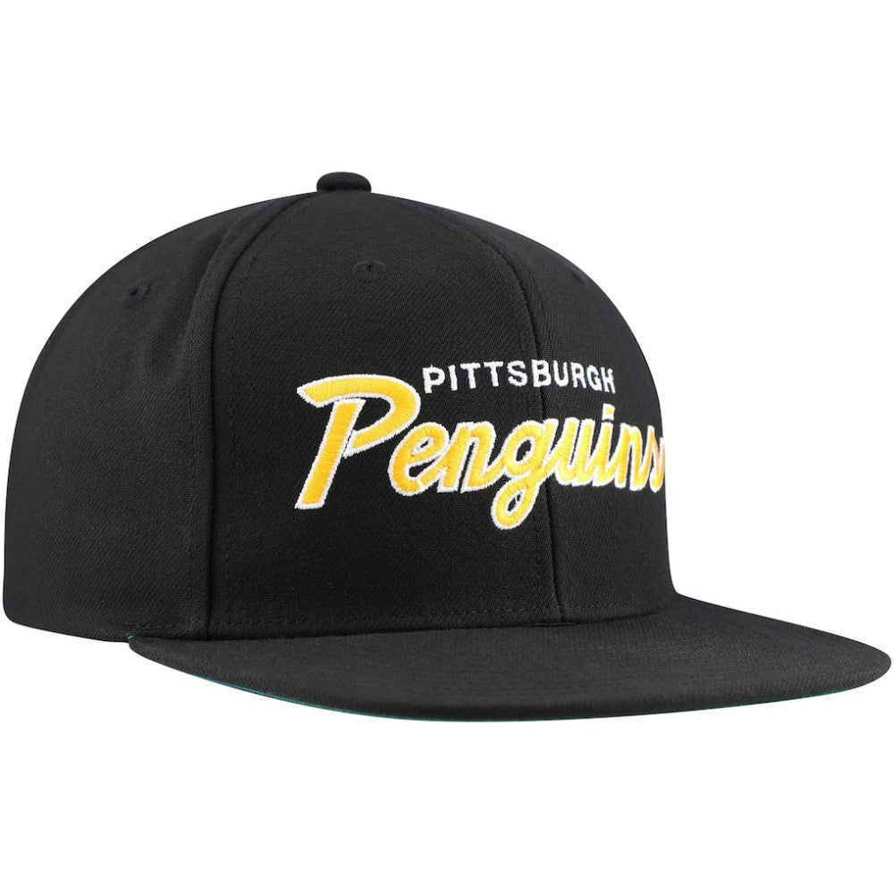 NHL Black Pittsburgh Penguins Mitchell & Ness Core Team Script 2.0 Snapback Hat