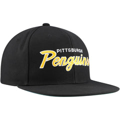 NHL Black Pittsburgh Penguins Mitchell & Ness Core Team Script 2.0 Snapback Hat