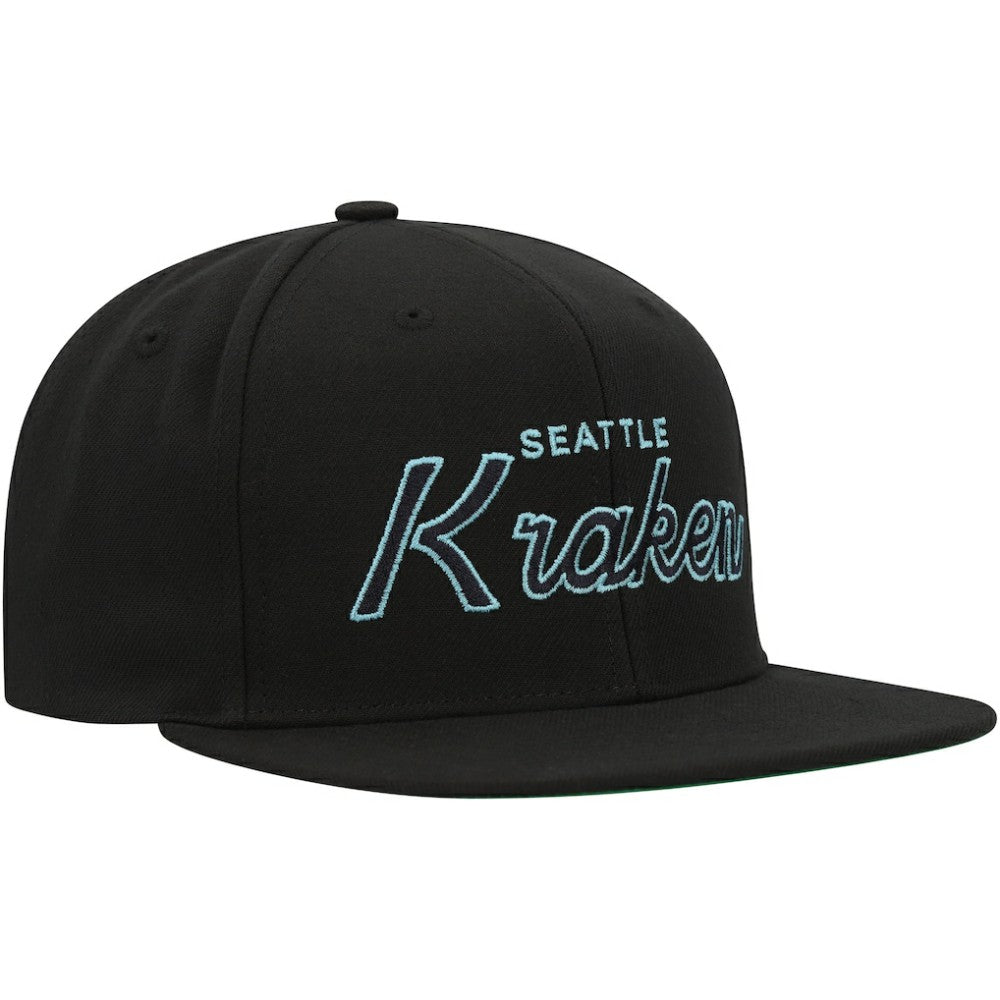 NHL Black Seattle Kraken Mitchell & Ness Core Team Script 2.0 Snapback Hat