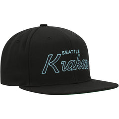 NHL Black Seattle Kraken Mitchell & Ness Core Team Script 2.0 Snapback Hat