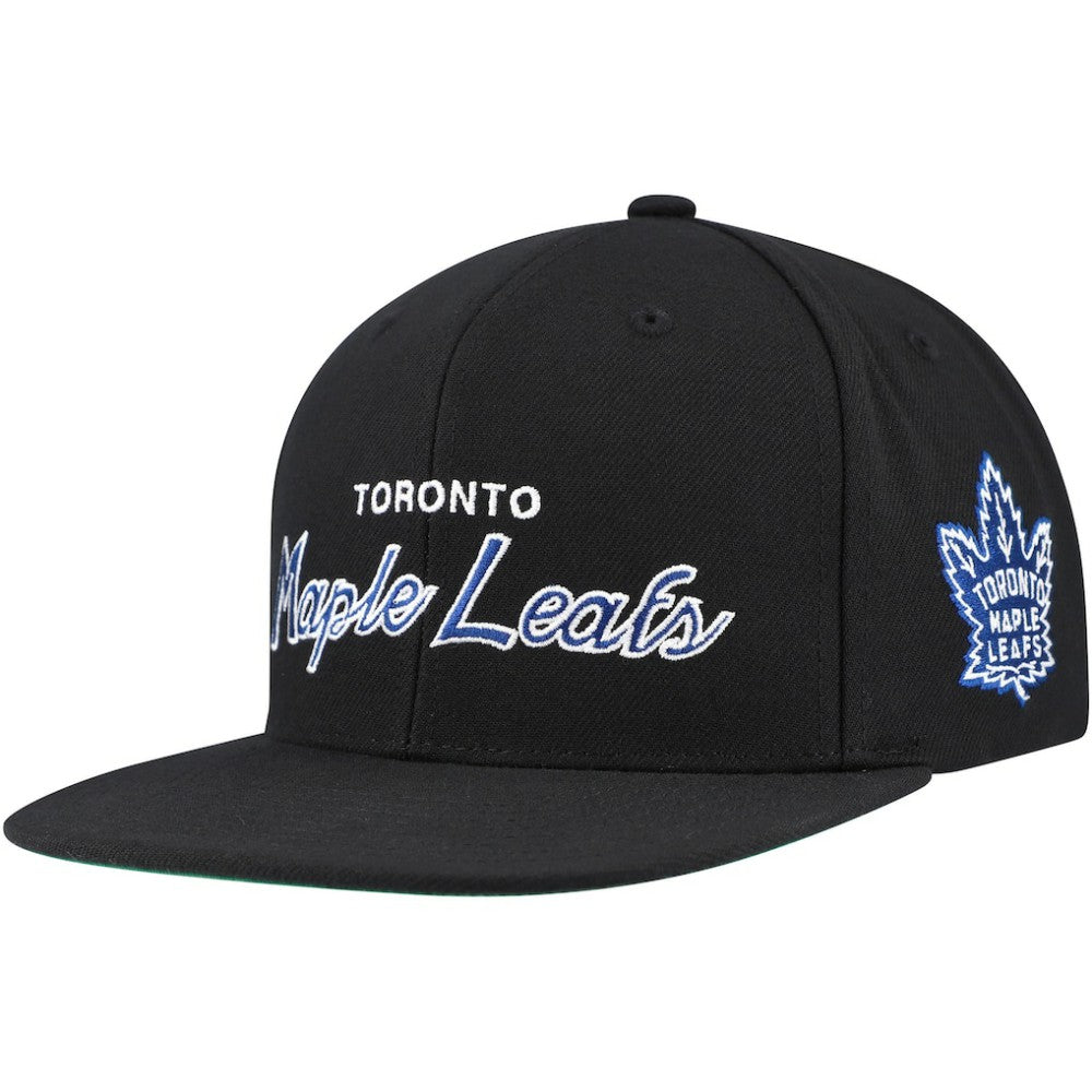 NHL Black Toronto Maple Leafs Mitchell & Ness Core Team Script 2.0 Snapback Hat