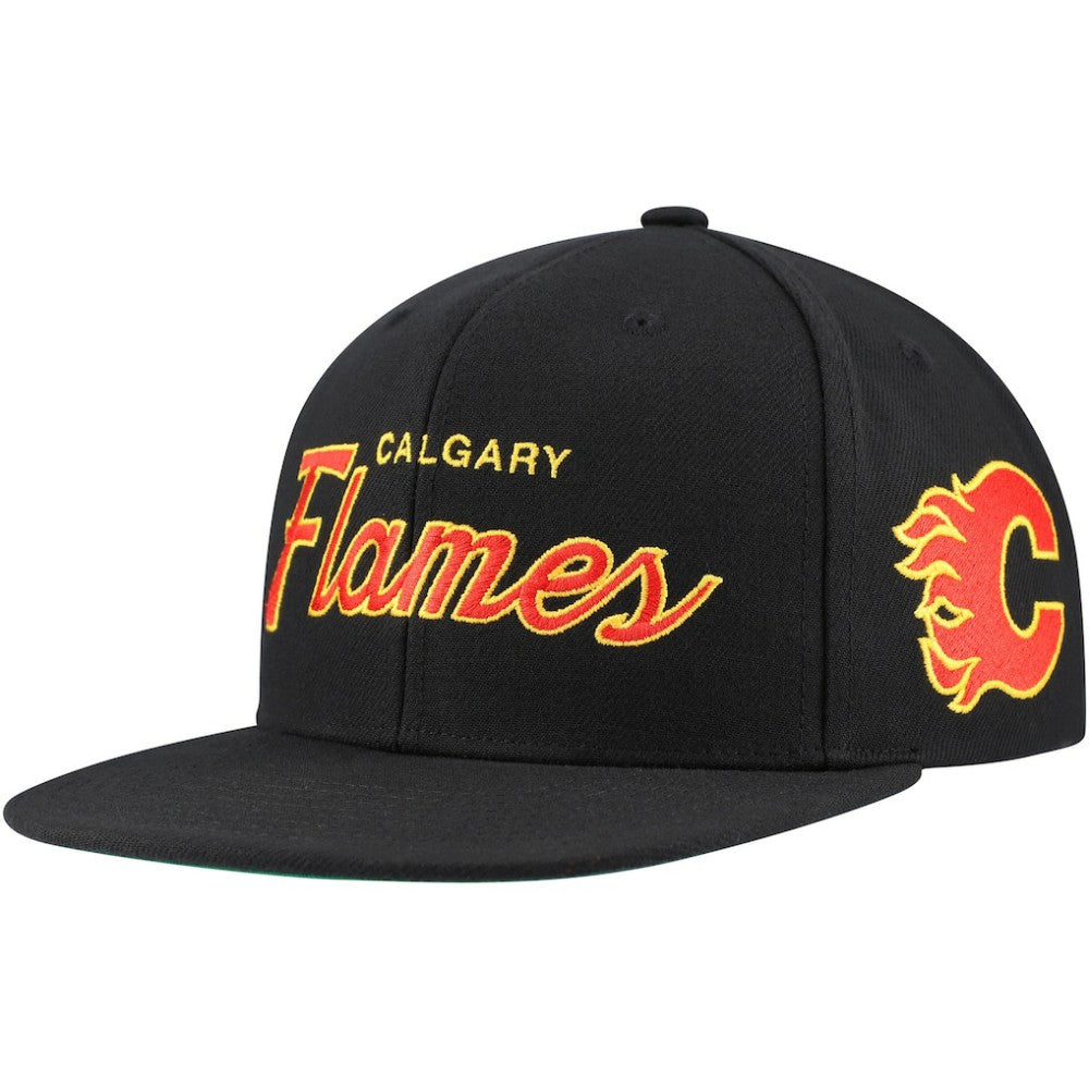 NHL Black Calgary Flames Mitchell & Ness Core Team Script 2.0 Snapback Hat