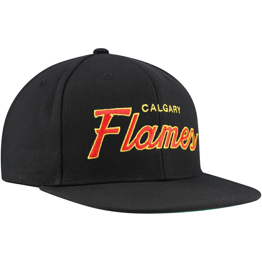 NHL Black Calgary Flames Mitchell & Ness Core Team Script 2.0 Snapback Hat