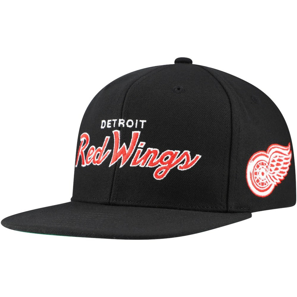 NHL Black Detroit Red Wings Mitchell & Ness Core Team Script 2.0 Snapback Hat
