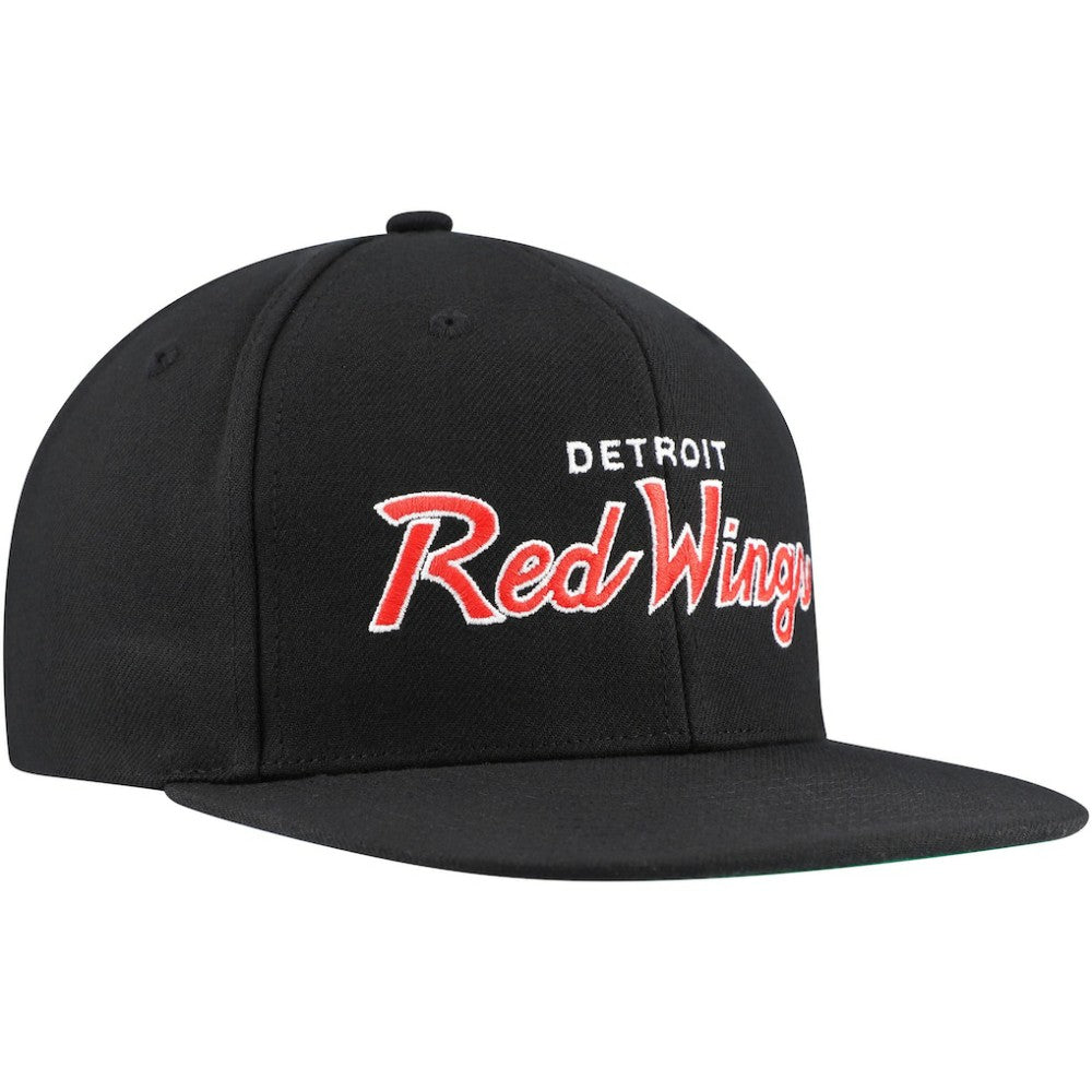 NHL Black Detroit Red Wings Mitchell & Ness Core Team Script 2.0 Snapback Hat