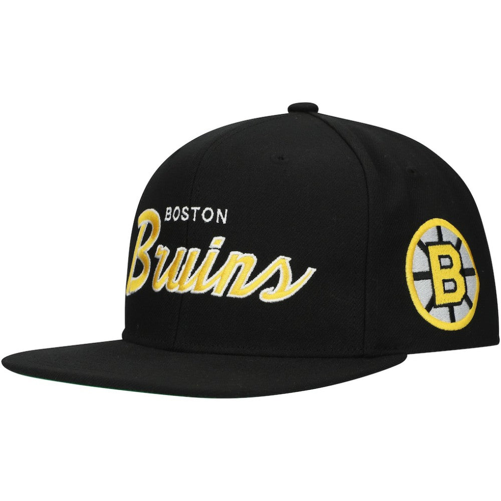 NHL Black Boston Bruins Mitchell & Ness Core Team Script 2.0 Snapback Hat