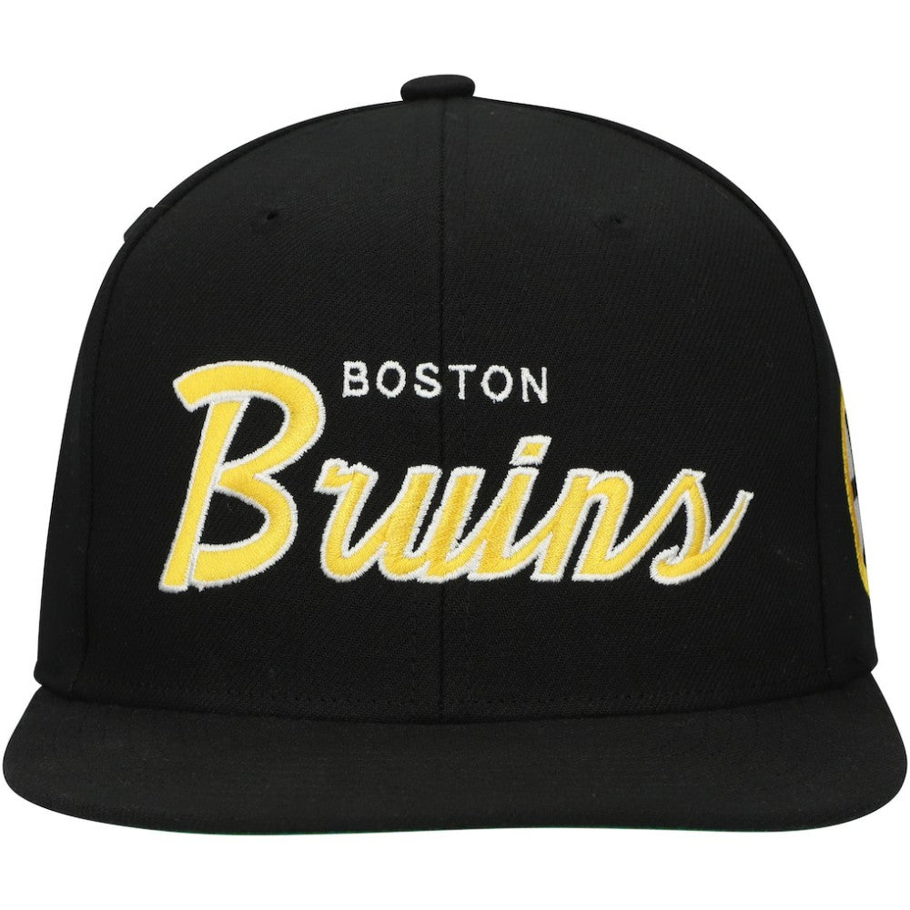 NHL Black Boston Bruins Mitchell & Ness Core Team Script 2.0 Snapback Hat