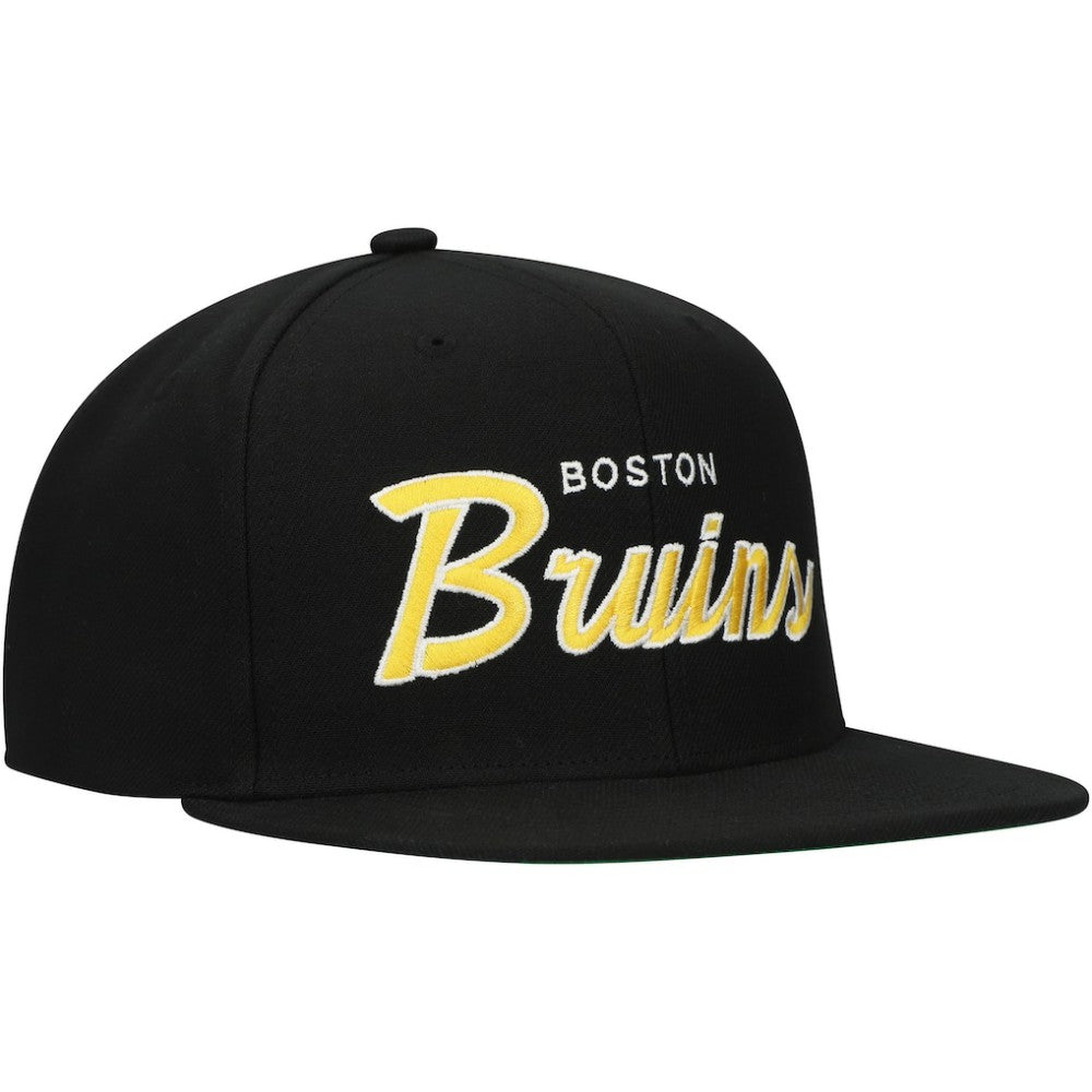NHL Black Boston Bruins Mitchell & Ness Core Team Script 2.0 Snapback Hat