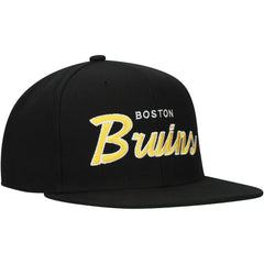 NHL Black Boston Bruins Mitchell & Ness Core Team Script 2.0 Snapback Hat
