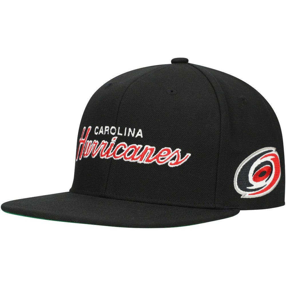 NHL Black Carolina Hurricanes Mitchell & Ness Core Team Script 2.0 Snapback Hat