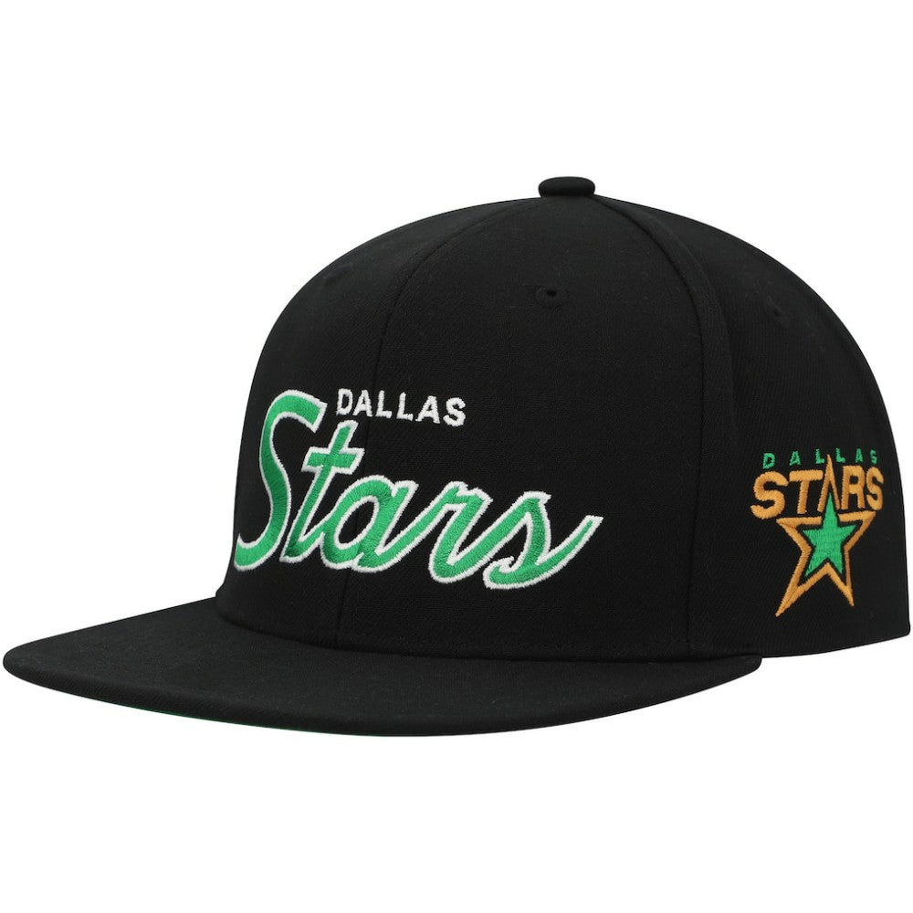 NHL Black Dallas Stars Mitchell & Ness Core Team Script 2.0 Snapback Hat