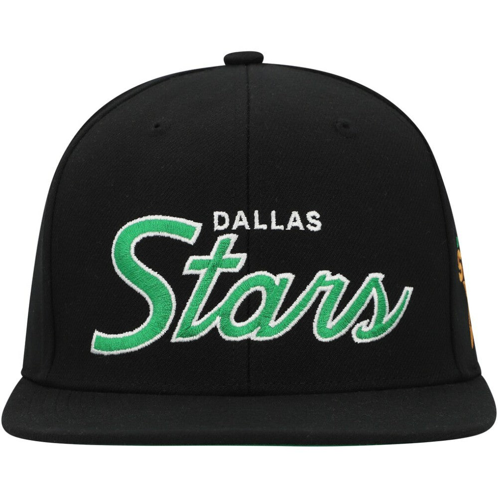 NHL Black Dallas Stars Mitchell & Ness Core Team Script 2.0 Snapback Hat