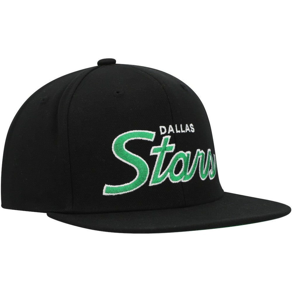 NHL Black Dallas Stars Mitchell & Ness Core Team Script 2.0 Snapback Hat