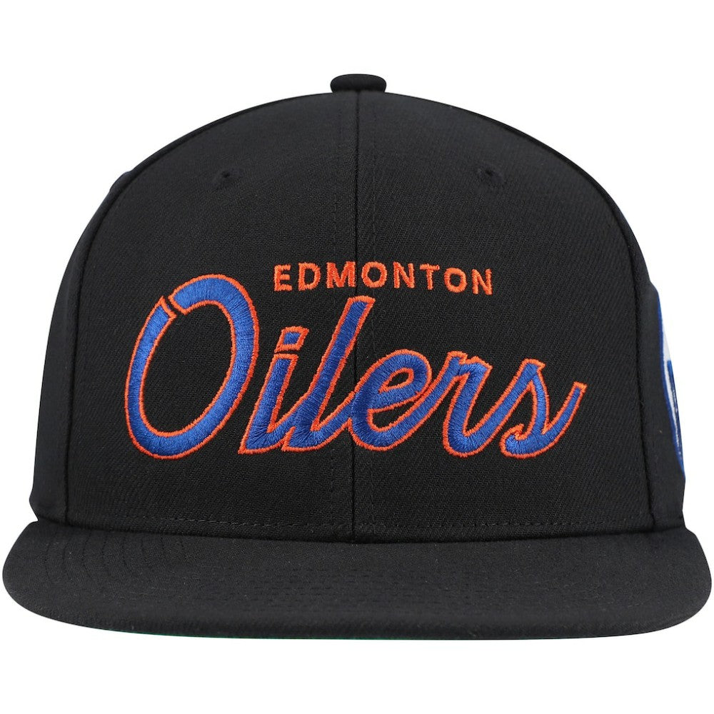NHL Black Edmonton Oilers Mitchell & Ness Core Team Script 2.0 Snapback Hat