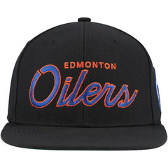 NHL Black Edmonton Oilers Mitchell & Ness Core Team Script 2.0 Snapback Hat