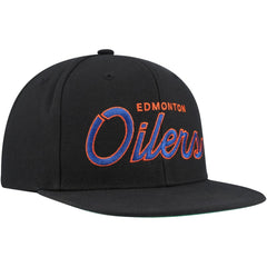 NHL Black Edmonton Oilers Mitchell & Ness Core Team Script 2.0 Snapback Hat