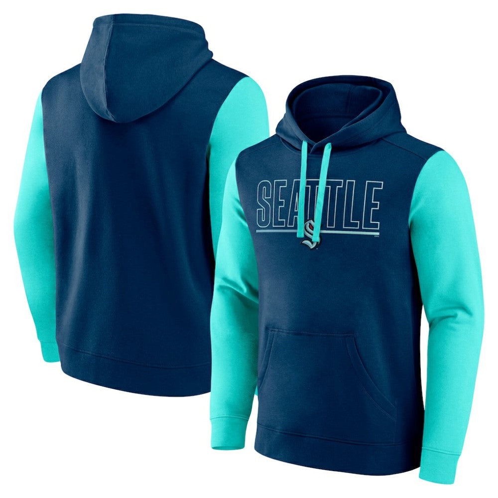 NHL Navy Seattle Kraken Logo Athletic Deliver Fleece Pullover Hoodie