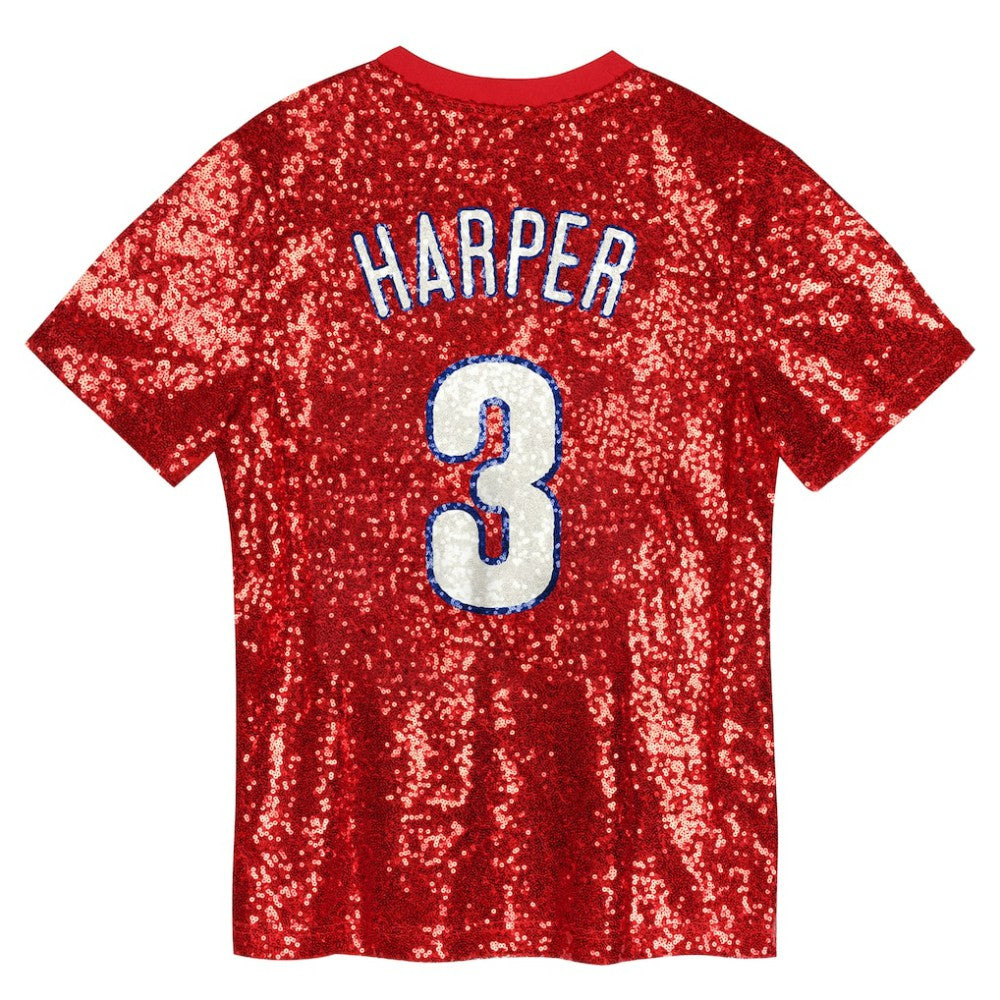 MLB Bryce Harper Philadelphia Phillies Juniors Name & Number Sequin V-Neck Top