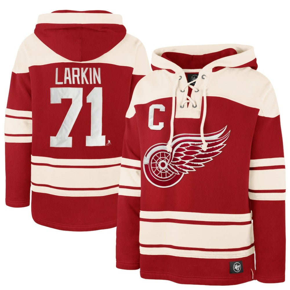 NHL Red Dylan Larkin Detroit Red Wings '47 Captain Patch Player Name & Number Lacer Pullover Hoodie