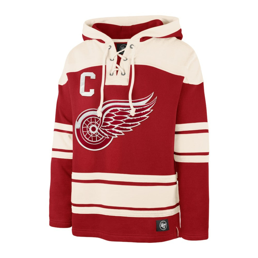 NHL Red Dylan Larkin Detroit Red Wings '47 Captain Patch Player Name & Number Lacer Pullover Hoodie