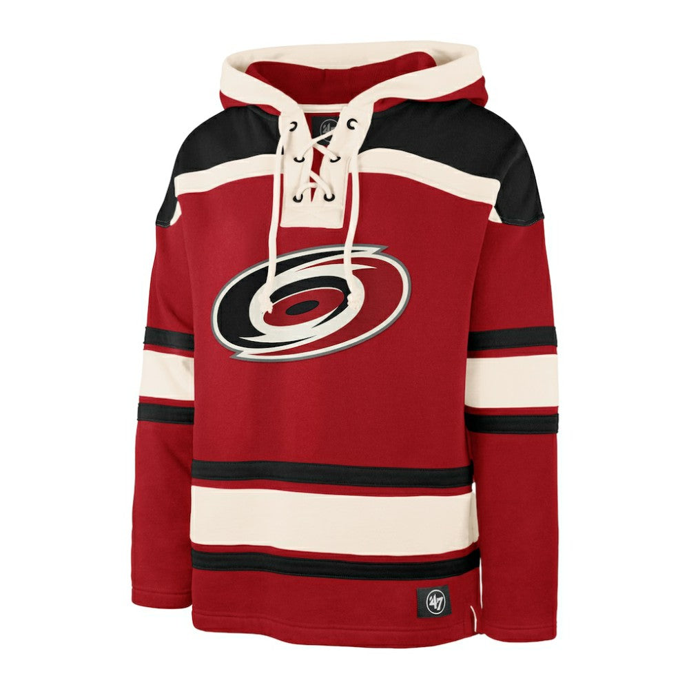 NHL Red Sebastian Aho Carolina Hurricanes '47 Player Name & Number Lacer Pullover Hoodie