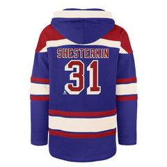 NHL Blue Igor Shesterkin New York Rangers '47 Player Name & Number Lacer Pullover Hoodie