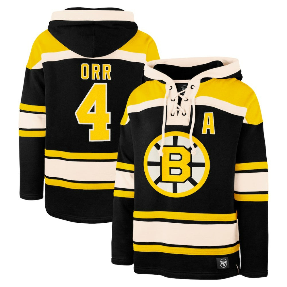 NHL Black Bobby Orr Boston Bruins '47 Retired Player Name & Number Lacer Pullover Hoodie