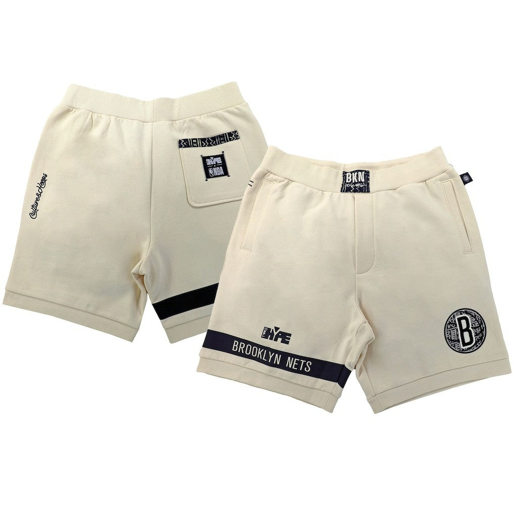 NBA Brooklyn Nets NBA x Two Hype Unisex Culture & Hoops Premium Classic Fleece Shorts - Cream shop