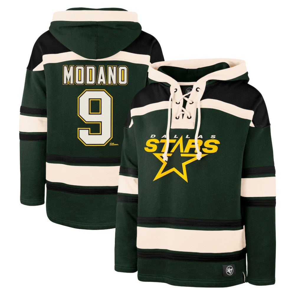 NHL Green Mike Modano Dallas Stars '47 Retired Player Name & Number Lacer Pullover Hoodie