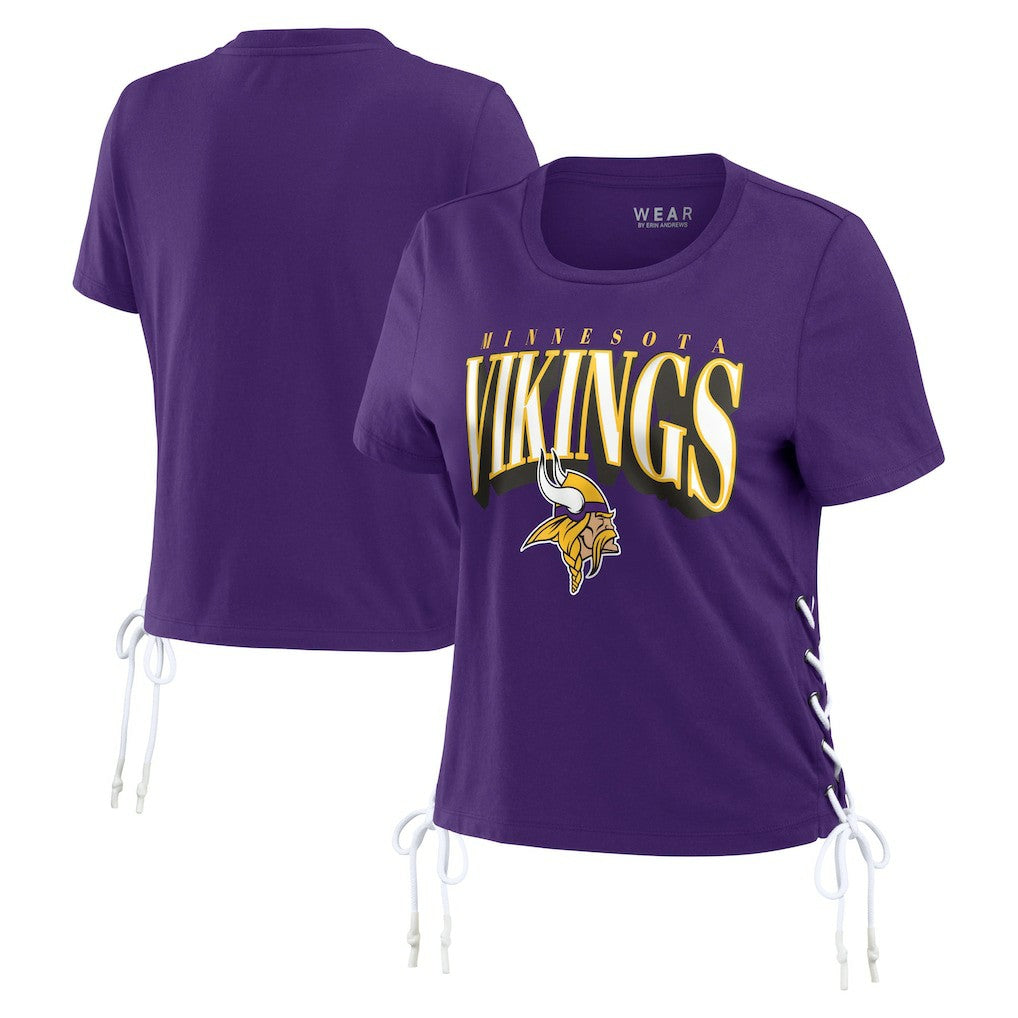 WEAR by Erin Andrews Women's Lace Up Side Modest Cropped T-Shirt - Minnesota Vikings