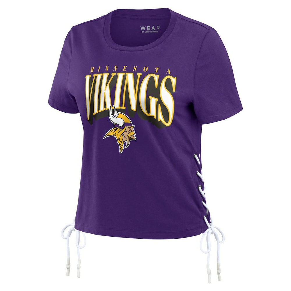 WEAR by Erin Andrews Women's Lace Up Side Modest Cropped T-Shirt - Minnesota Vikings