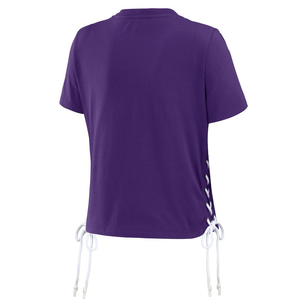 WEAR by Erin Andrews Women's Lace Up Side Modest Cropped T-Shirt - Minnesota Vikings