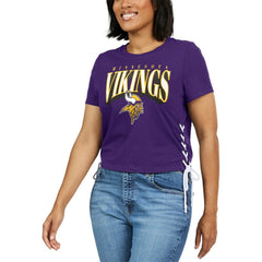 WEAR by Erin Andrews Women's Lace Up Side Modest Cropped T-Shirt - Minnesota Vikings